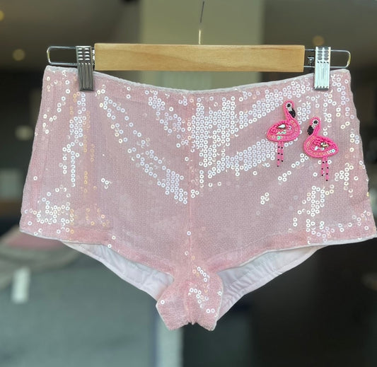 Pink beaded flamingo sequin shorts ONLY