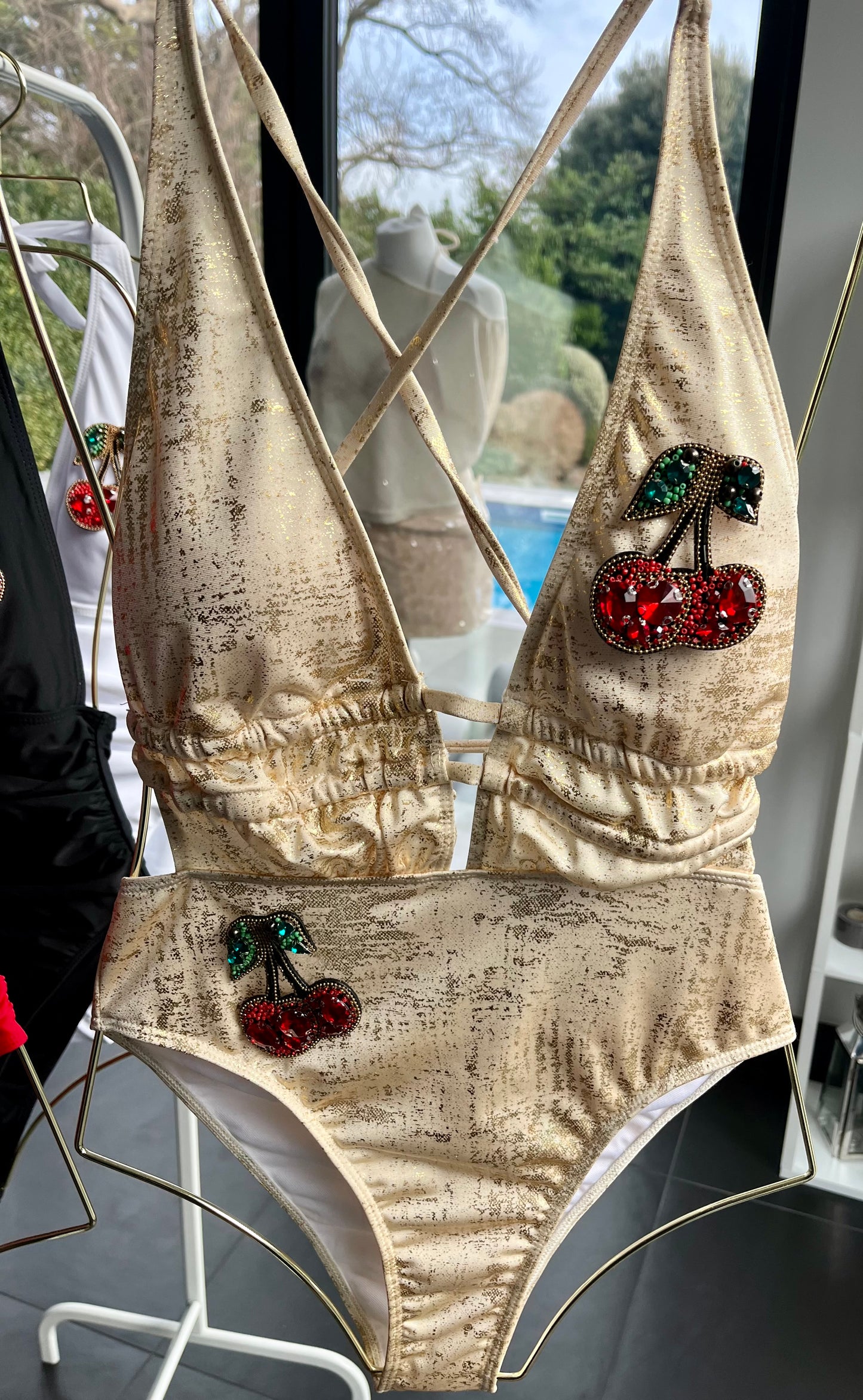 Beige Gem cherry One piece swimsuit
