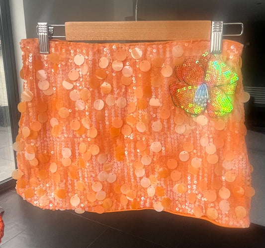 Orange flora sequin skirt