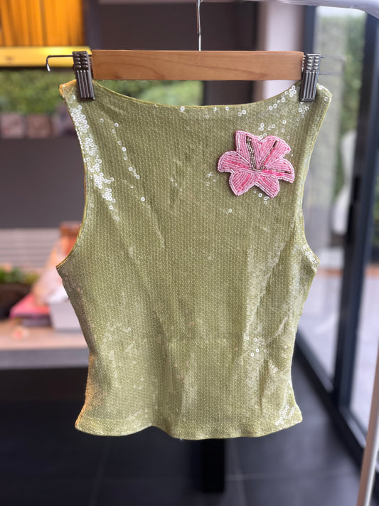 Matcha beaded flora Tank top ONLY