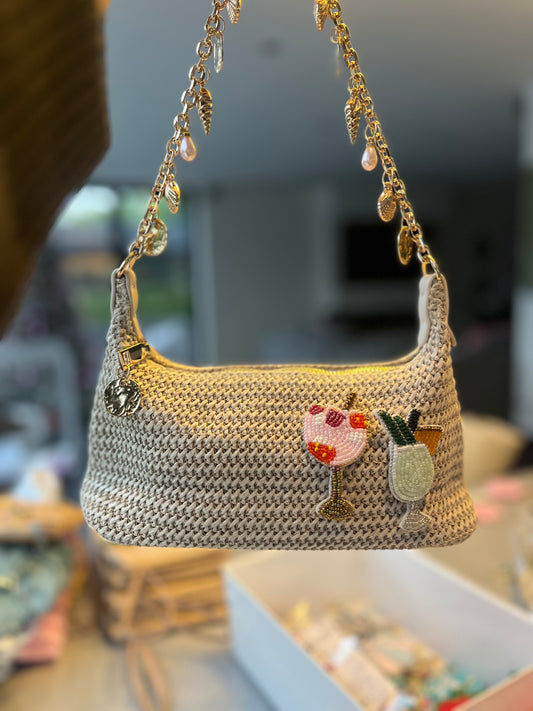 Beige beaded cocktails charm bag