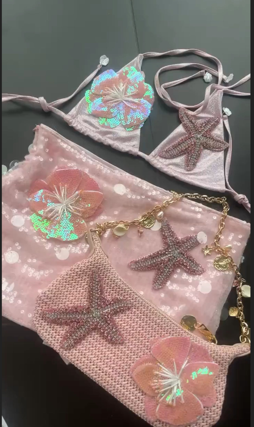 Pink sparkle flora & starfish micro & standard bikini