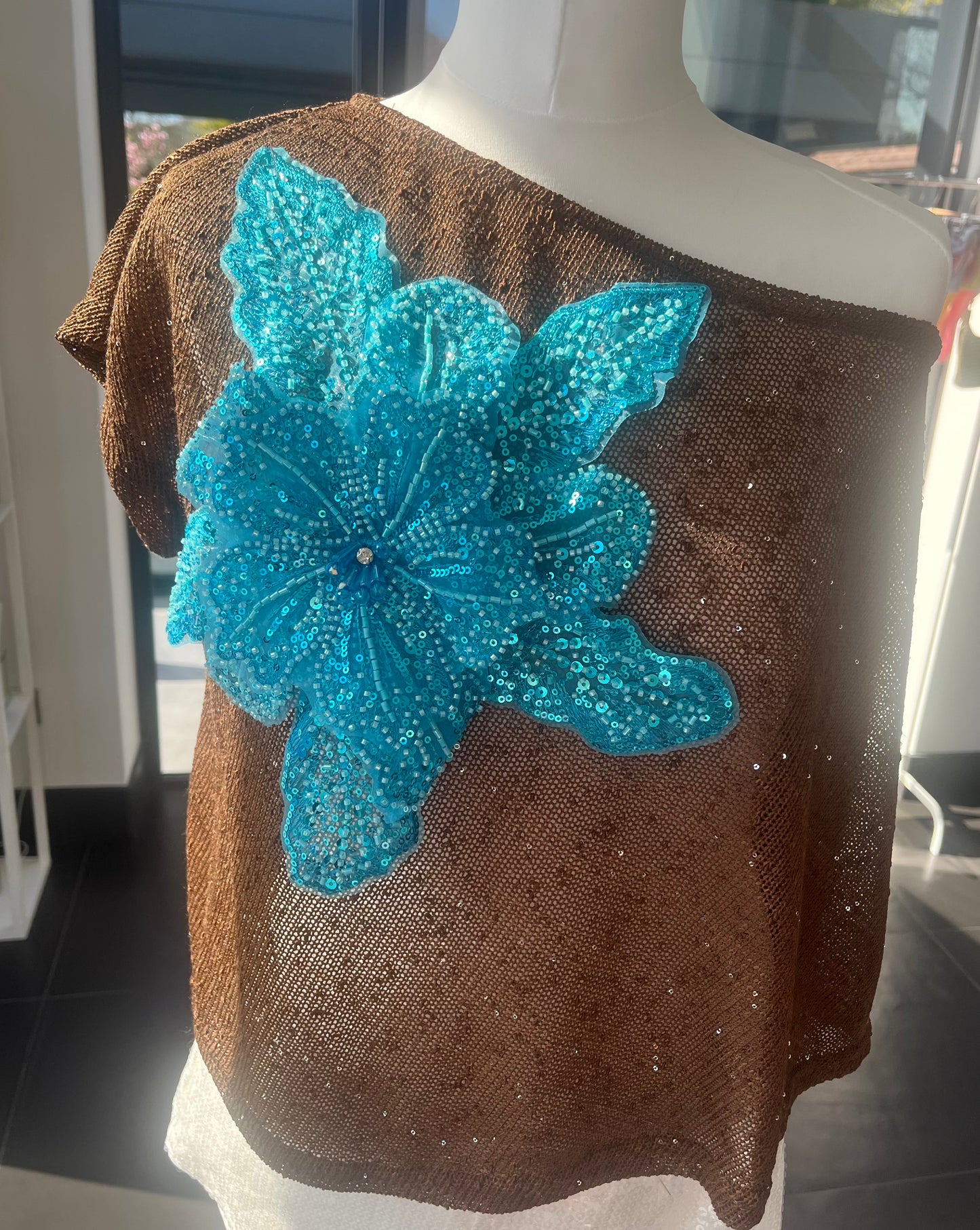 Brown Blue Gracie poncho cover up