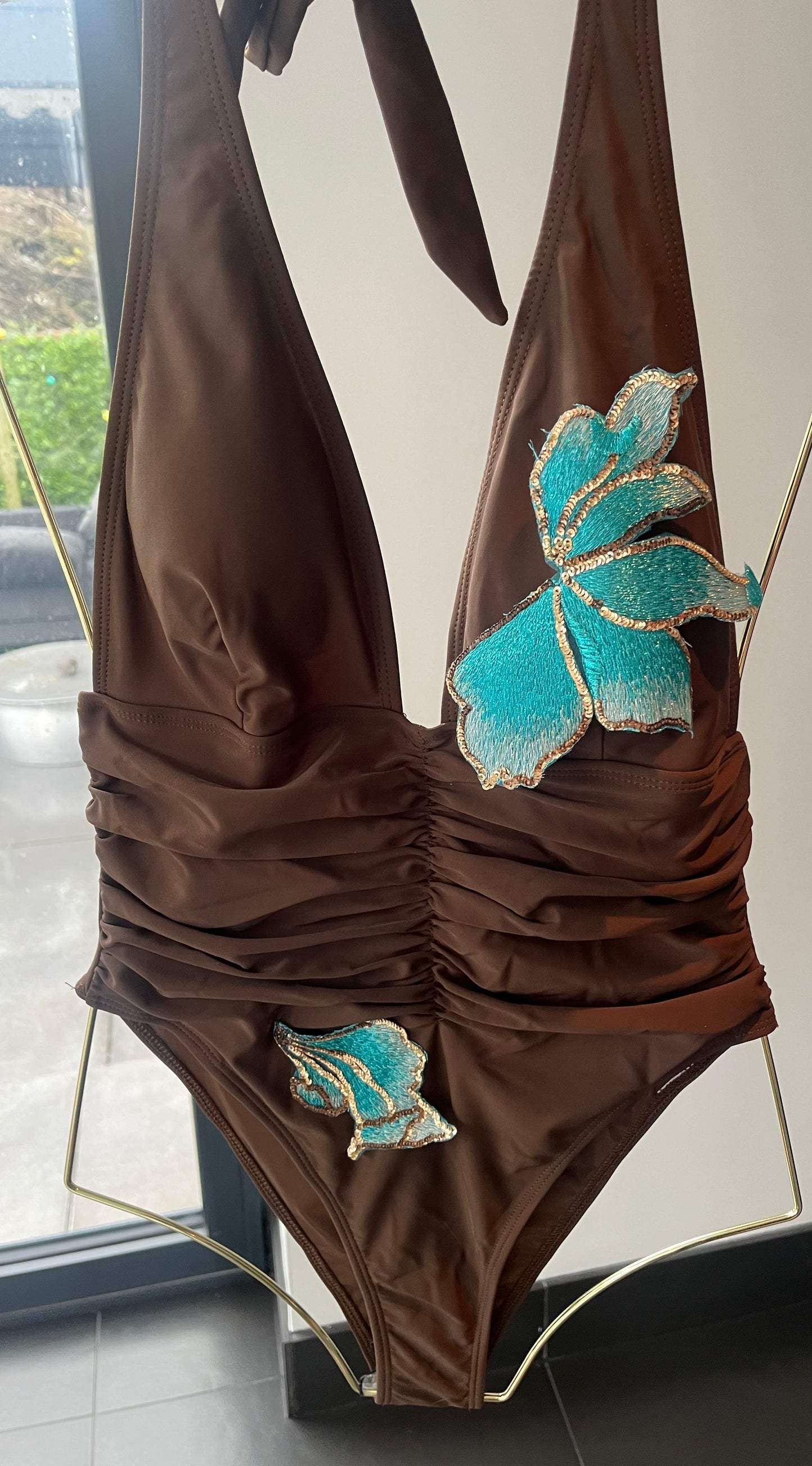 Brown Ocean blossom one piece swimsuit