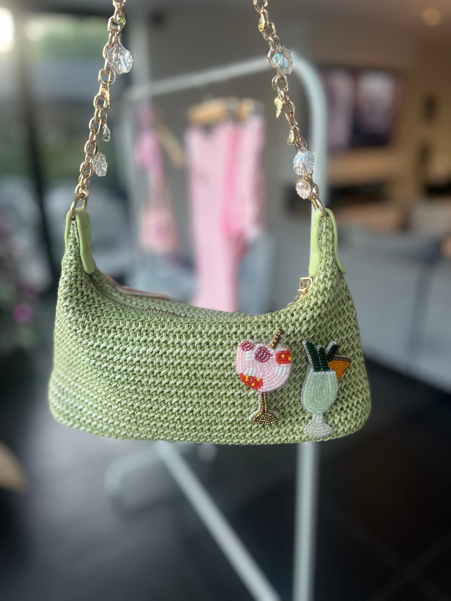 Matcha beaded cocktails charm bag