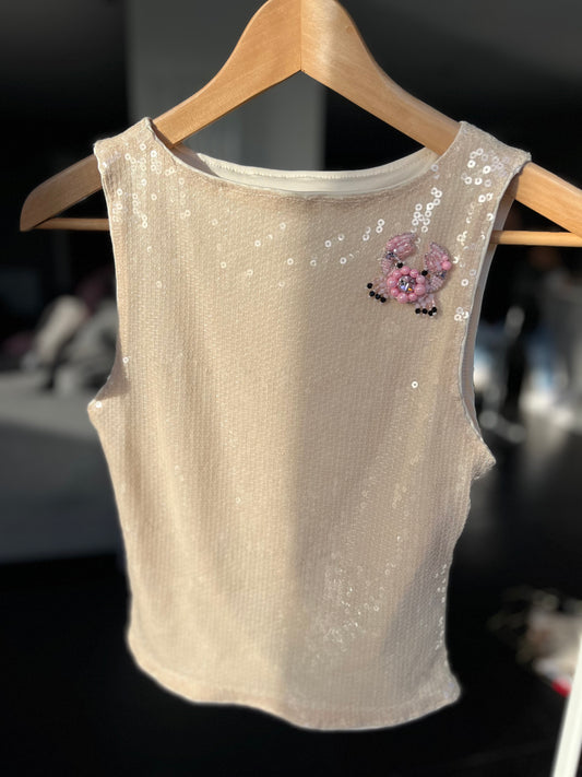Beige beaded crabs sequin Tank top ONLY
