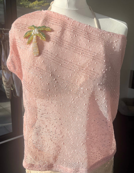 Pink beaded palm tree poncho cover up