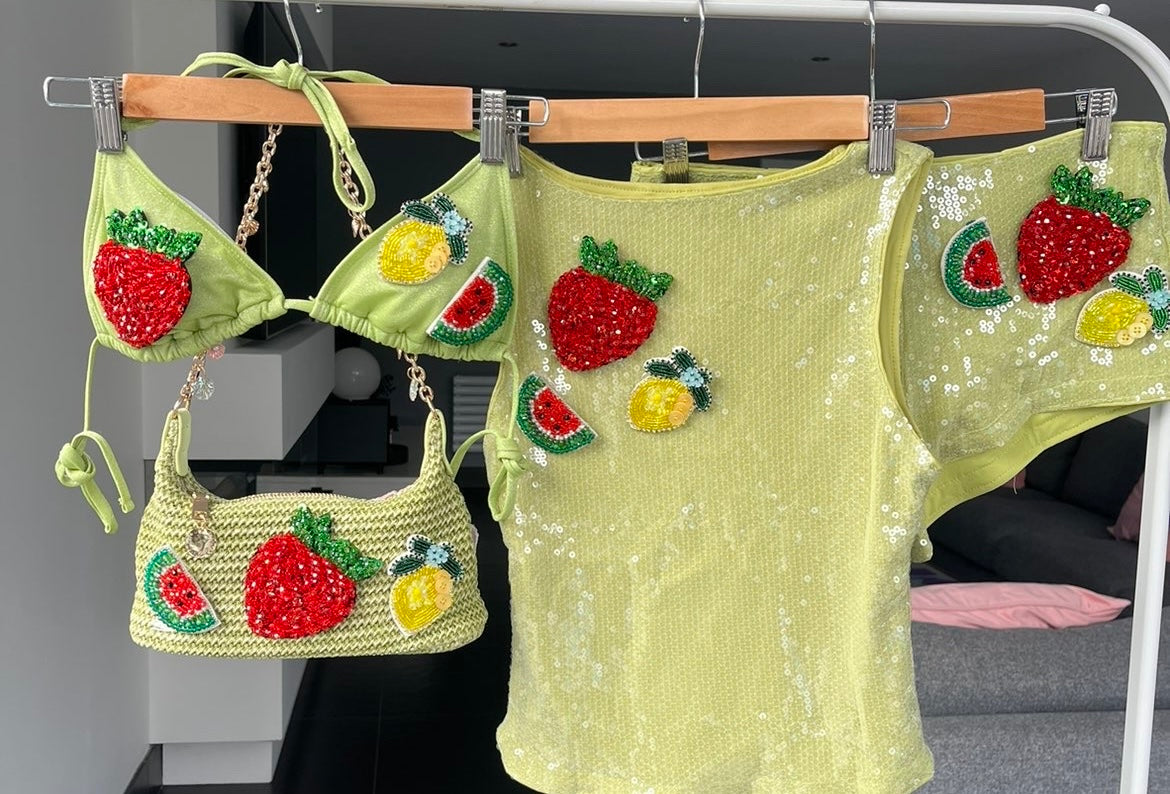 Matcha beaded summer fruits sequin tank TOP ONLY