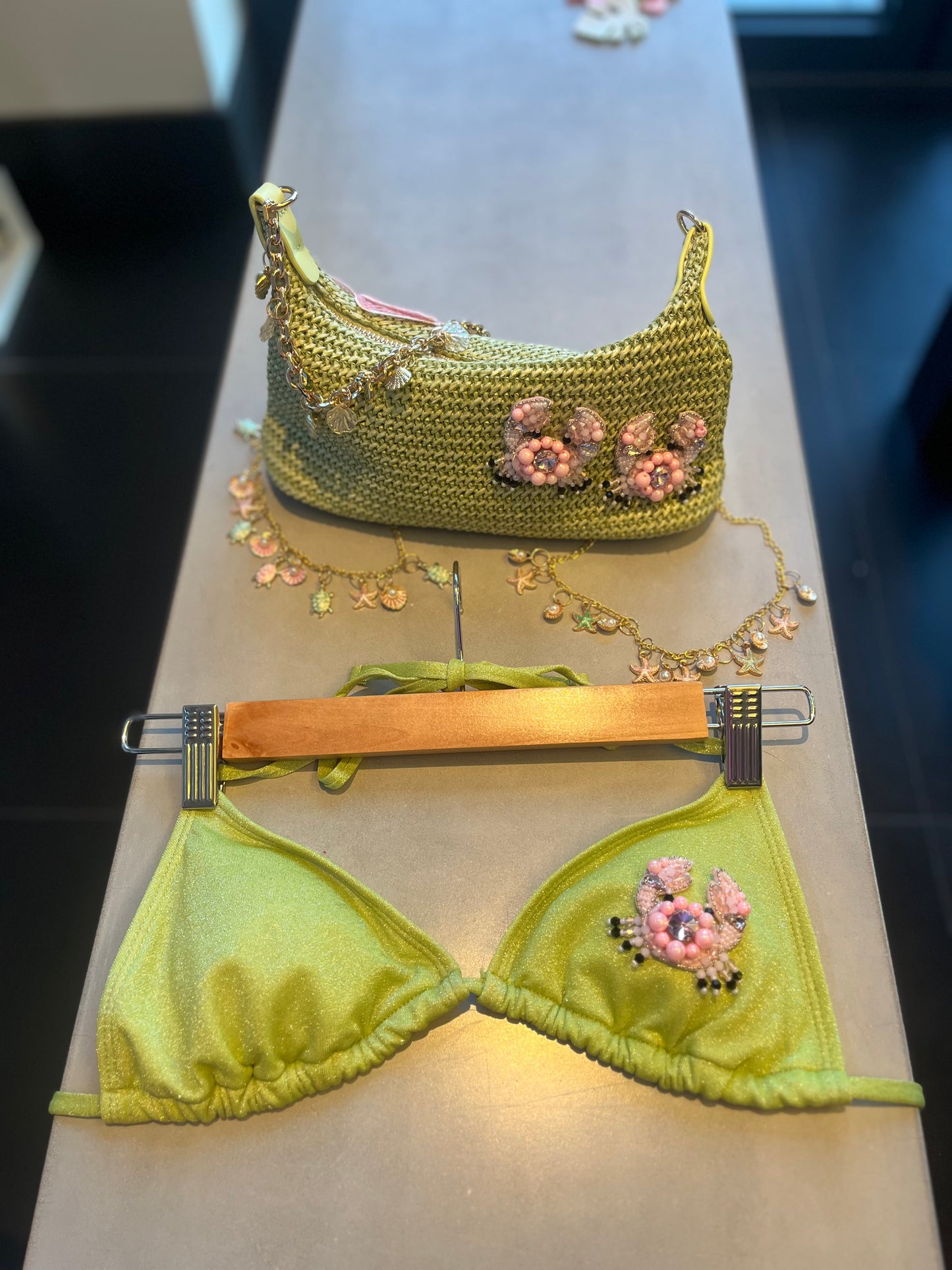 Matcha beaded crab bikini