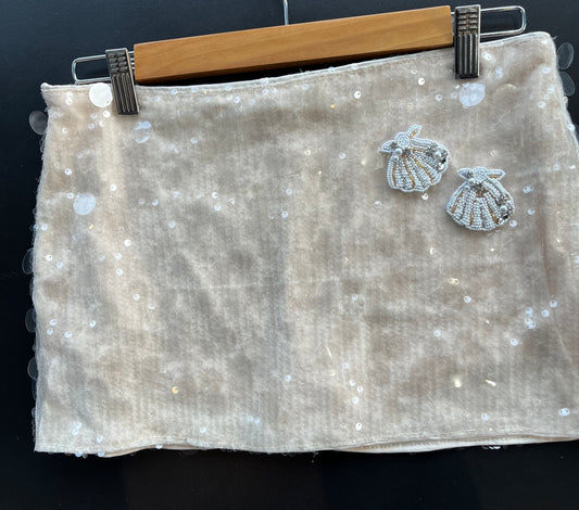 Beige beaded seashells sequin skort