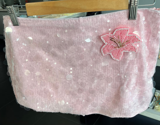 Pink beaded flora sequin skort