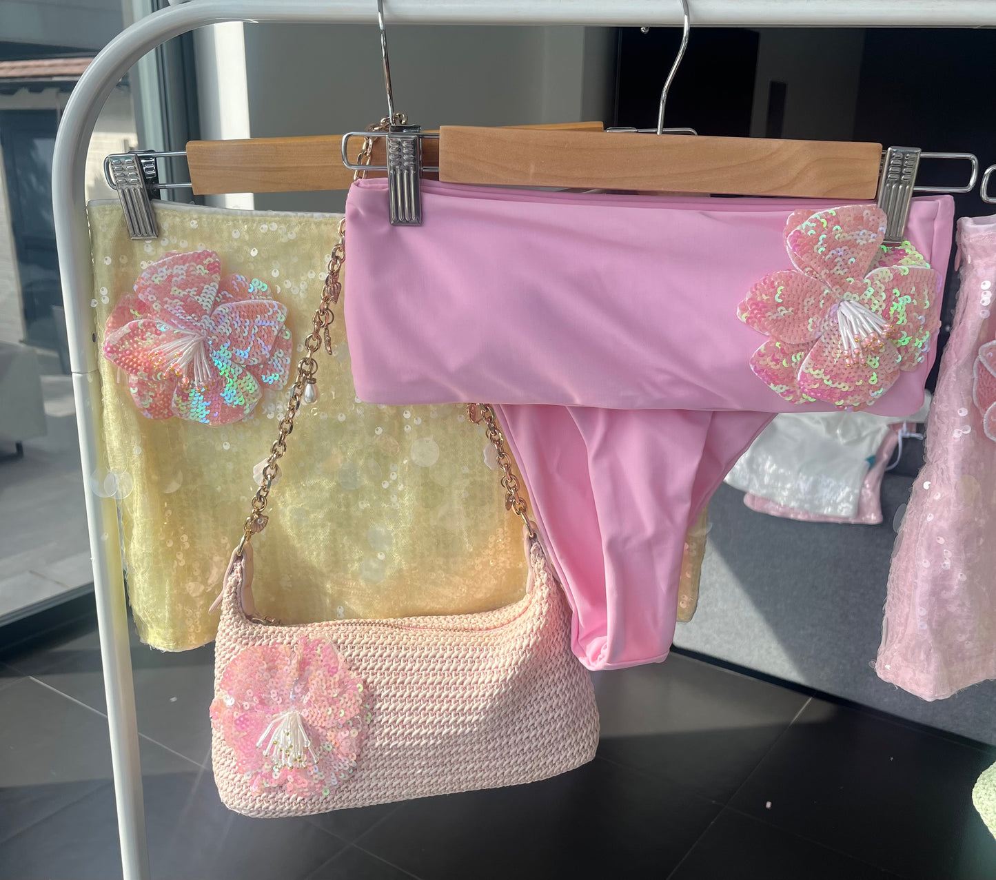 Pink flora bandeau bikini