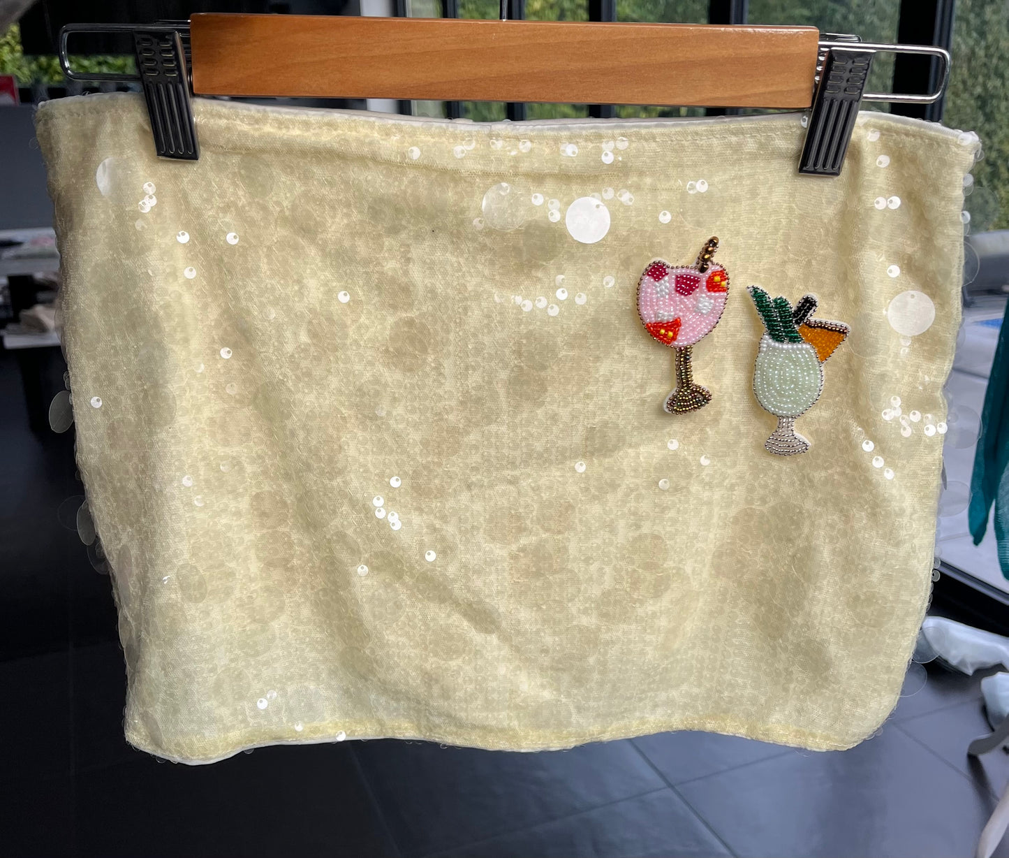 Yellow beaded cocktails sequin skort