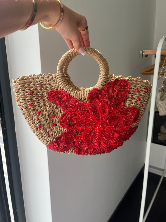 Pearled red Gracie beach bag