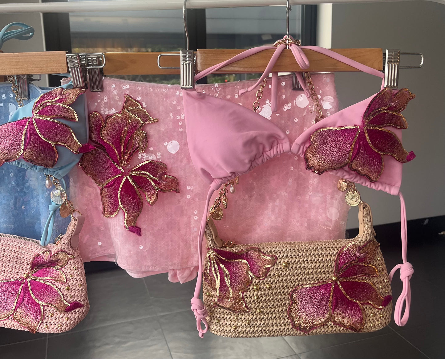Pink blossom sequin skort