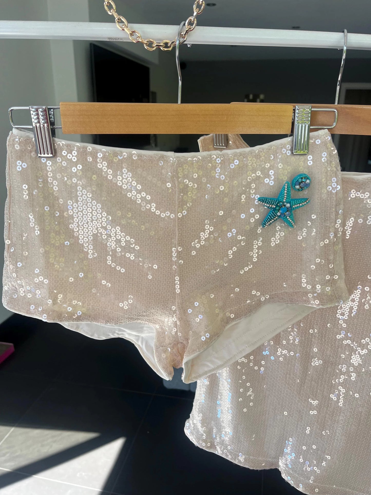 Beige / blue starfish sequin SHORTS ONLY