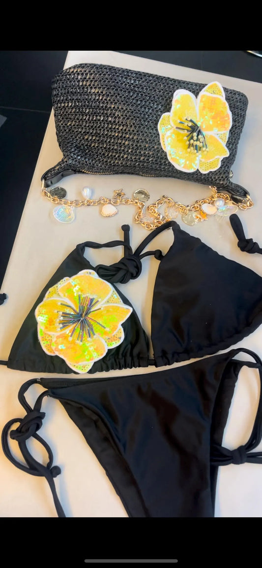 Black / yellow flora bikini
