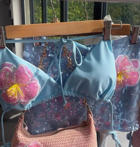 Blue / pink flora bikini