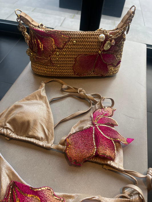 Beige pink blossom bikini