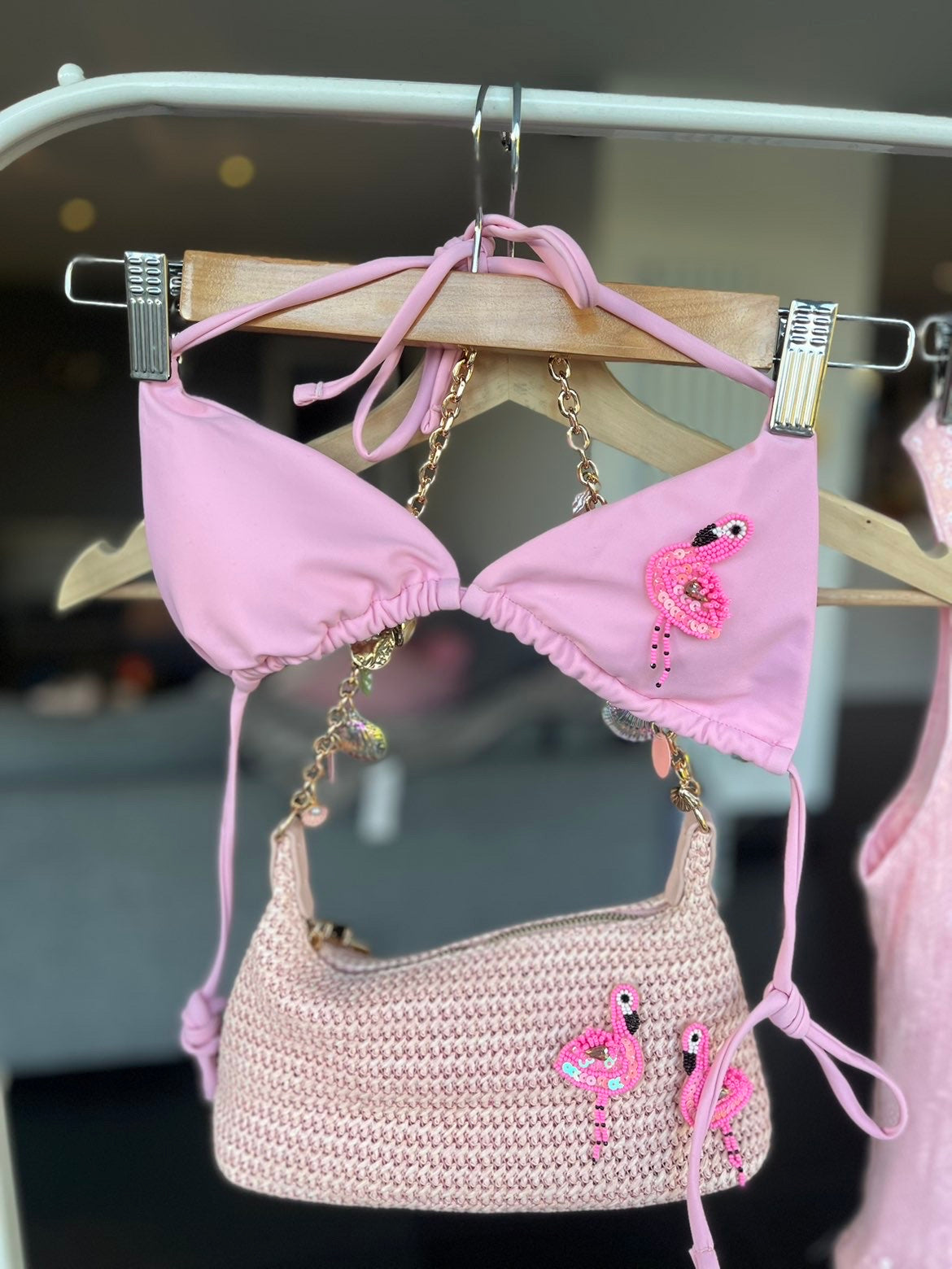 Pink flamingo charm bag