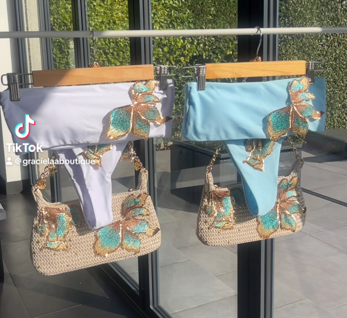Blue Teal blossom bandeau bikini