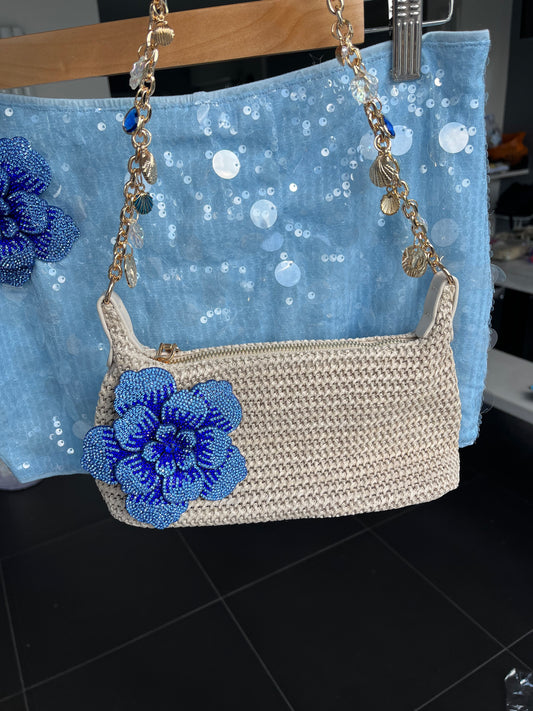 Beige / blue Ava charm bag