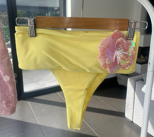 Yellow Pink flora bandeau bikini