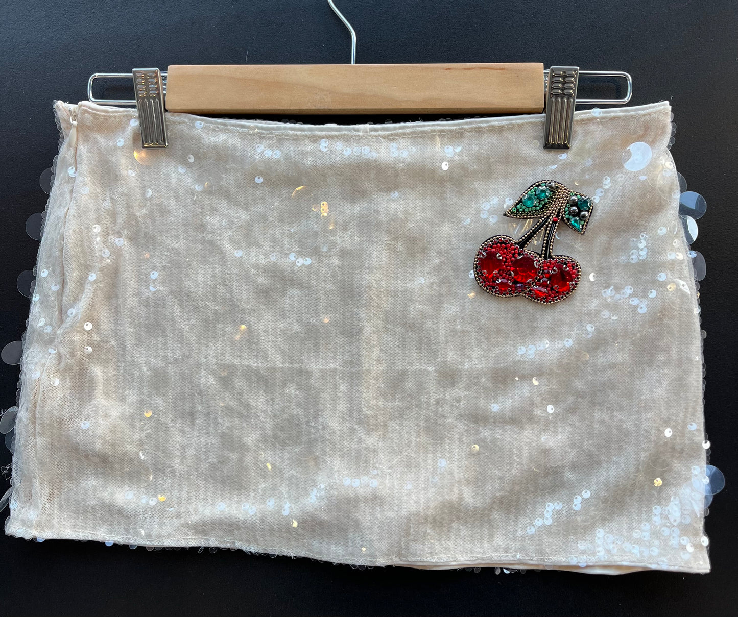 Beige gem cherry sequin skort