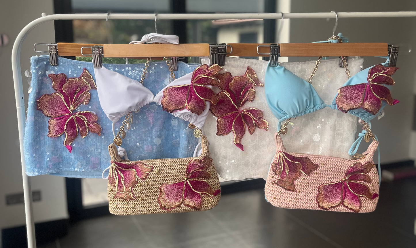 White pink blossom sequin skort