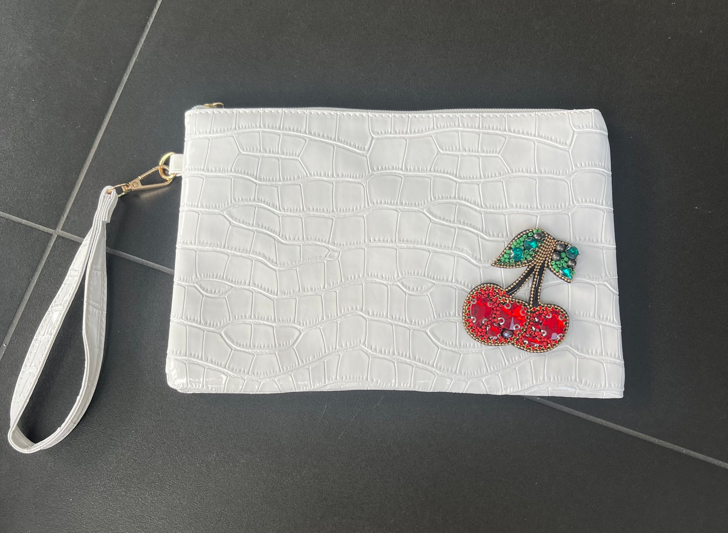 White Gem cherry clutch bag