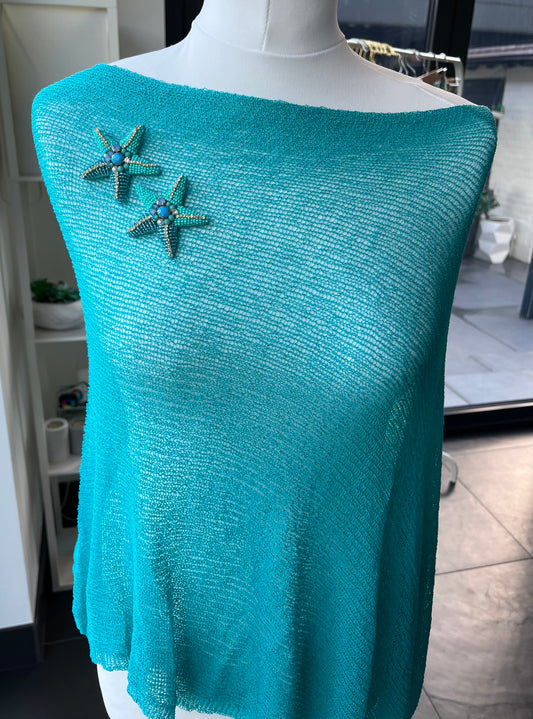 Teal Double blue starfish poncho cover up