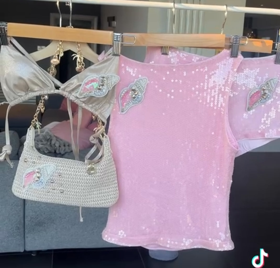 Pink beaded shell shorts ONLY