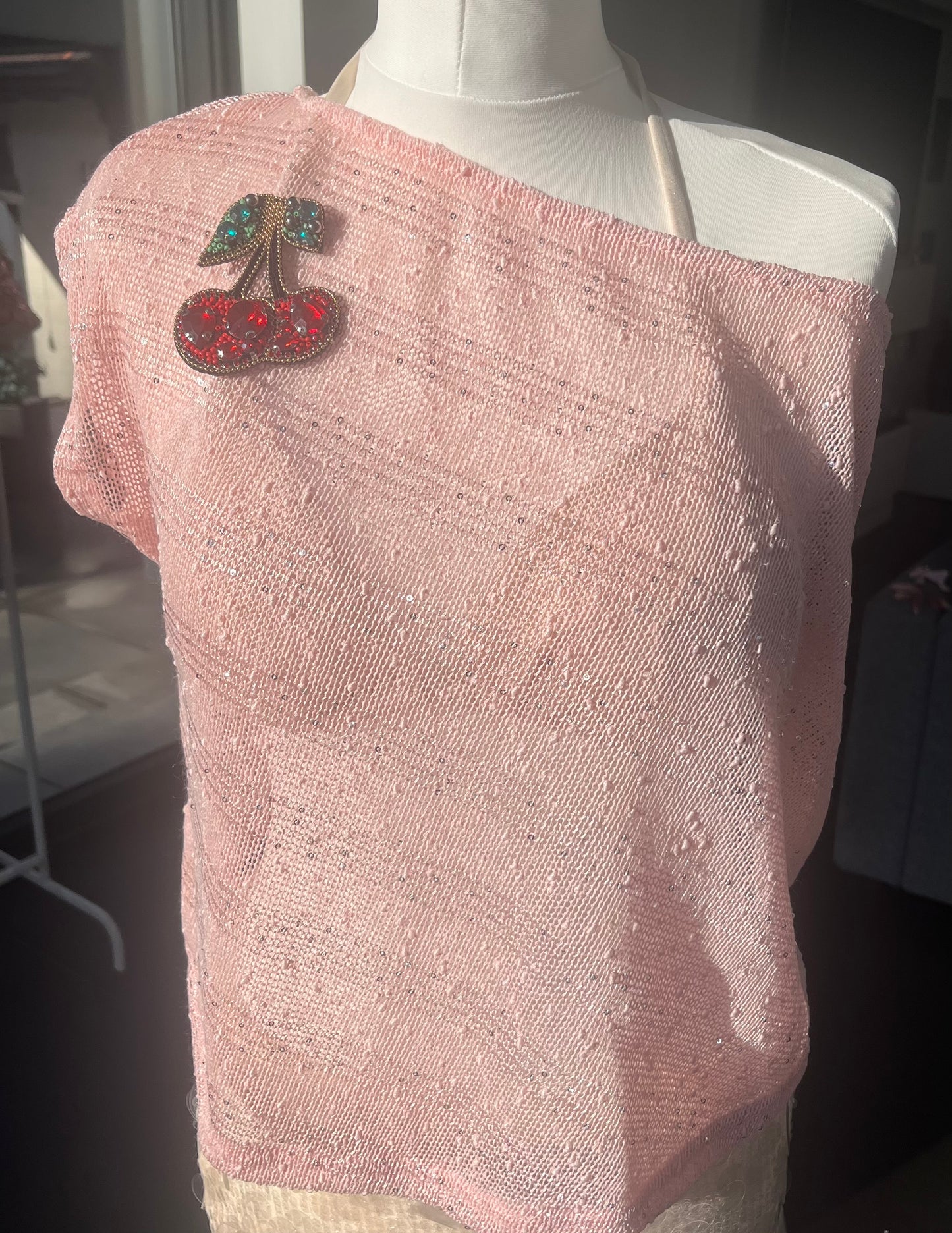 Pink gem cherry poncho cover up