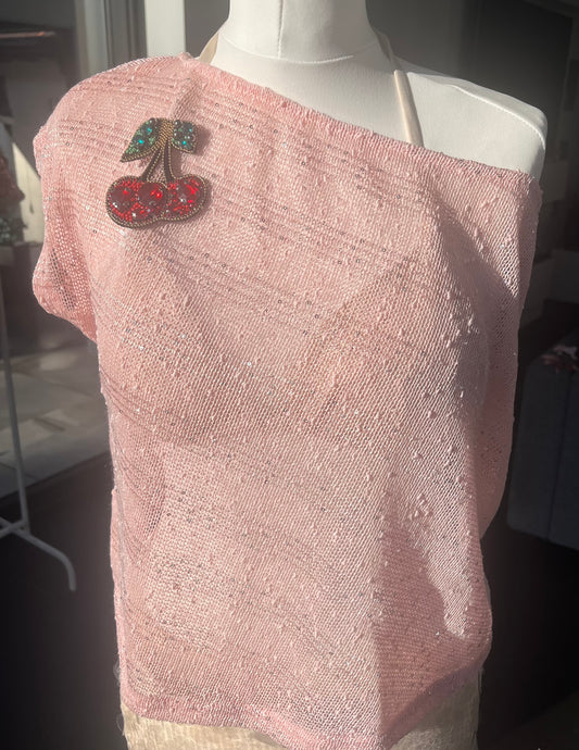 Pink gem cherry poncho cover up