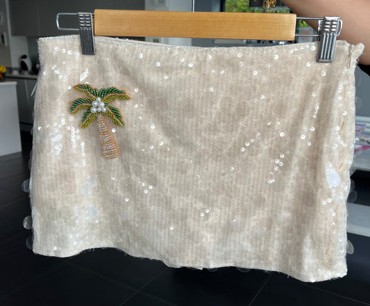 Beige beaded palm tree sequin skort