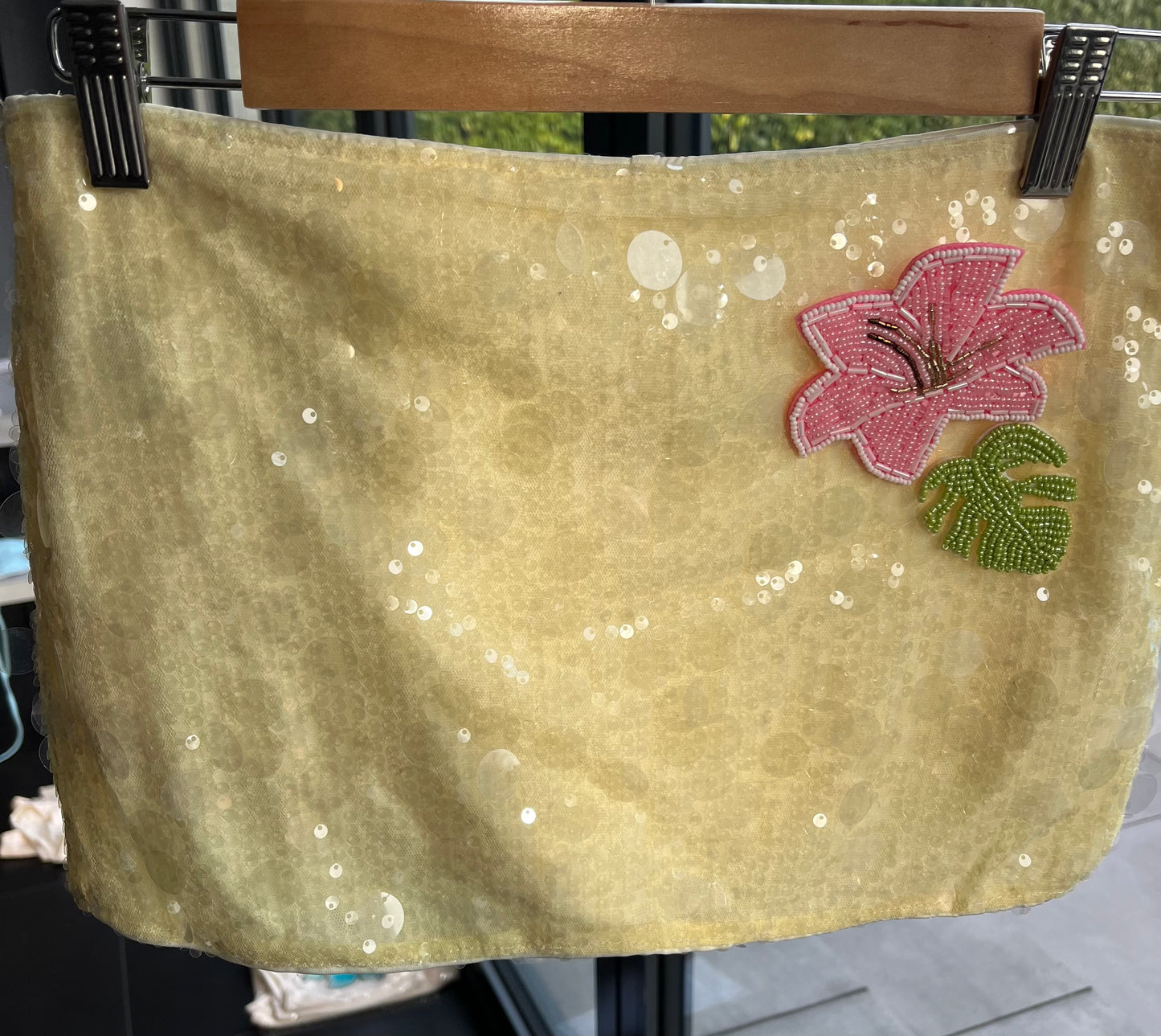 Yellow beaded flora & leaf sequin skort
