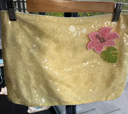 Yellow beaded flora & leaf sequin skort