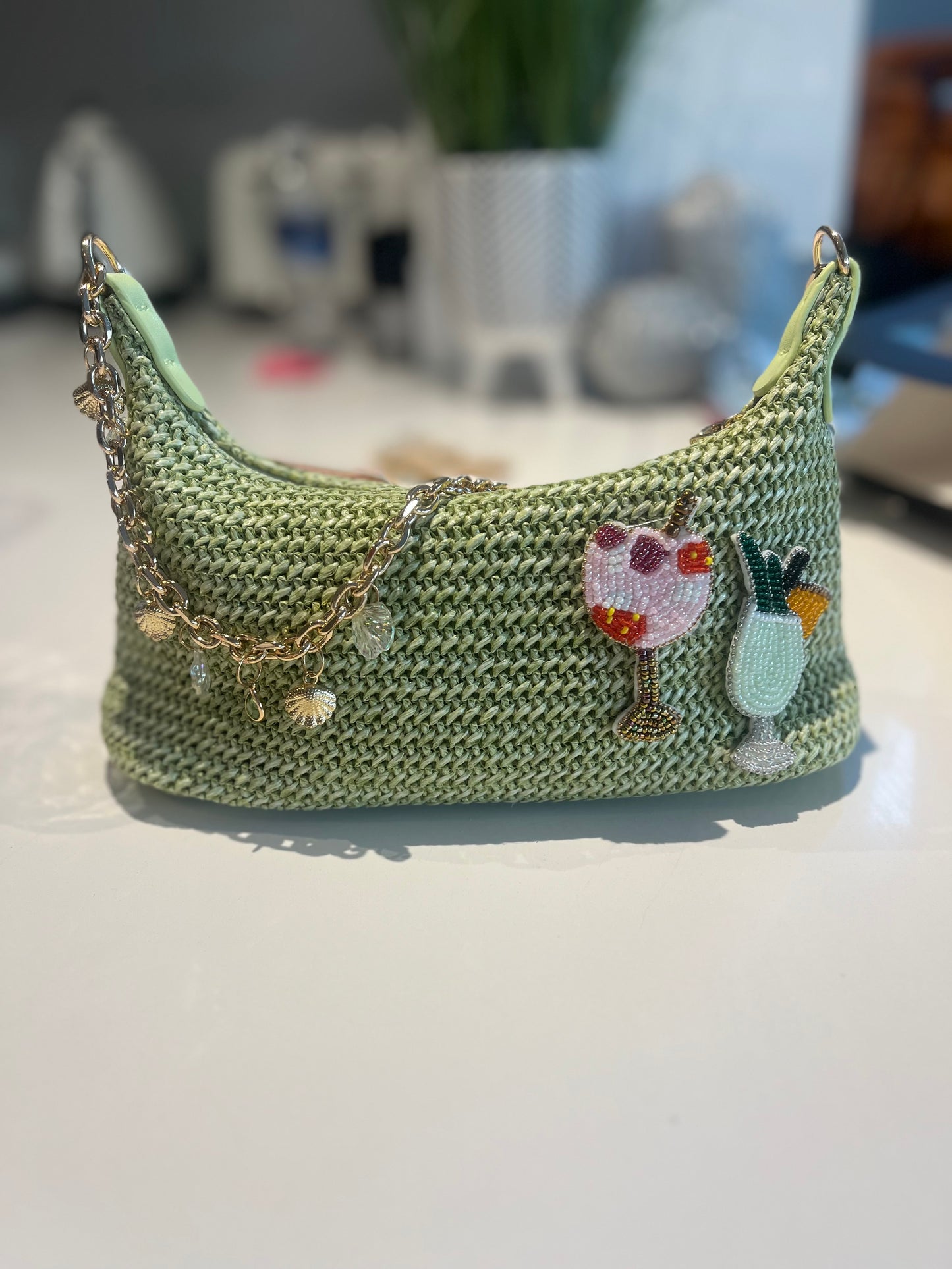 Matcha beaded cocktails charm bag
