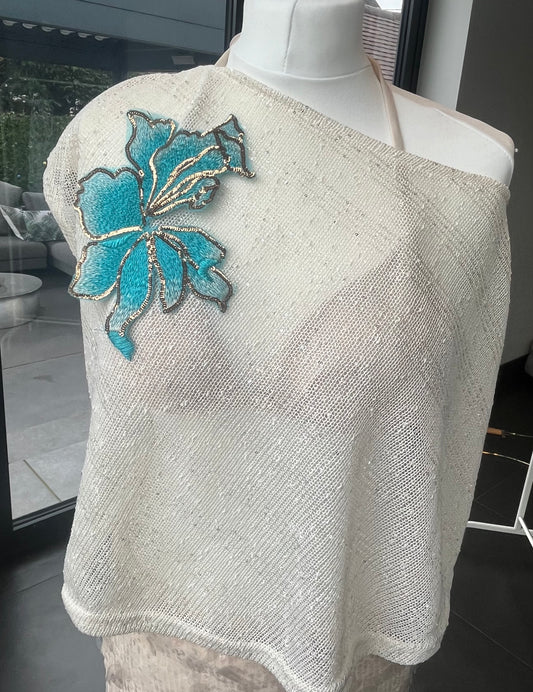 Beige Ocean blossom poncho cover up