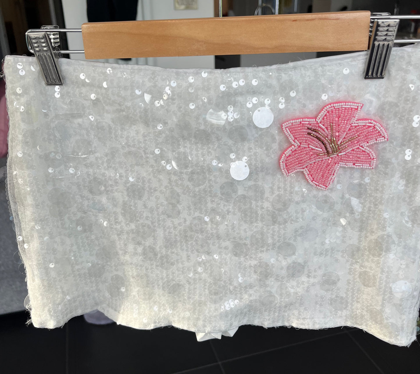 White beaded flora sequin skort