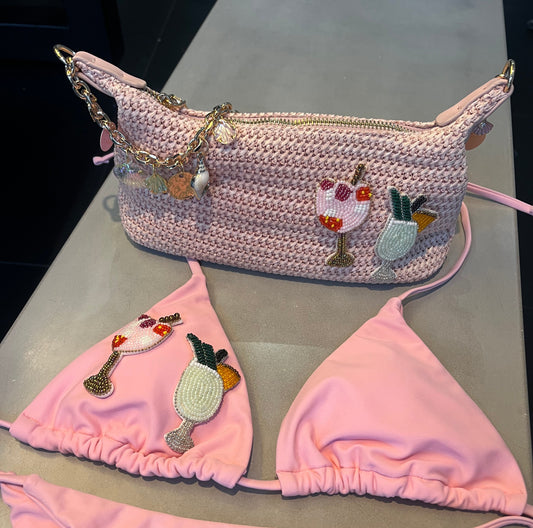 Pink beaded cocktails bikini