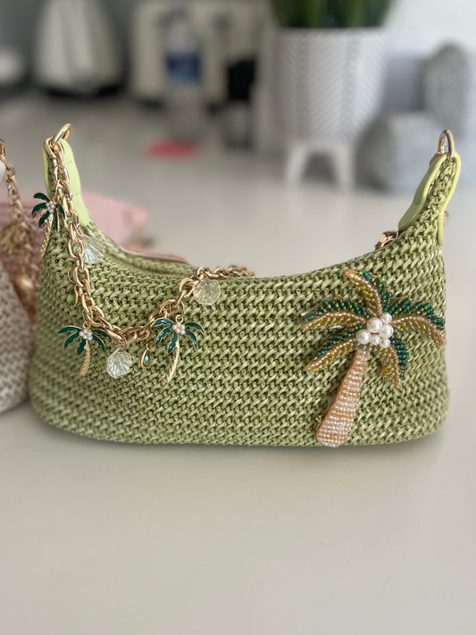 Matcha beaded palm tree charm bag