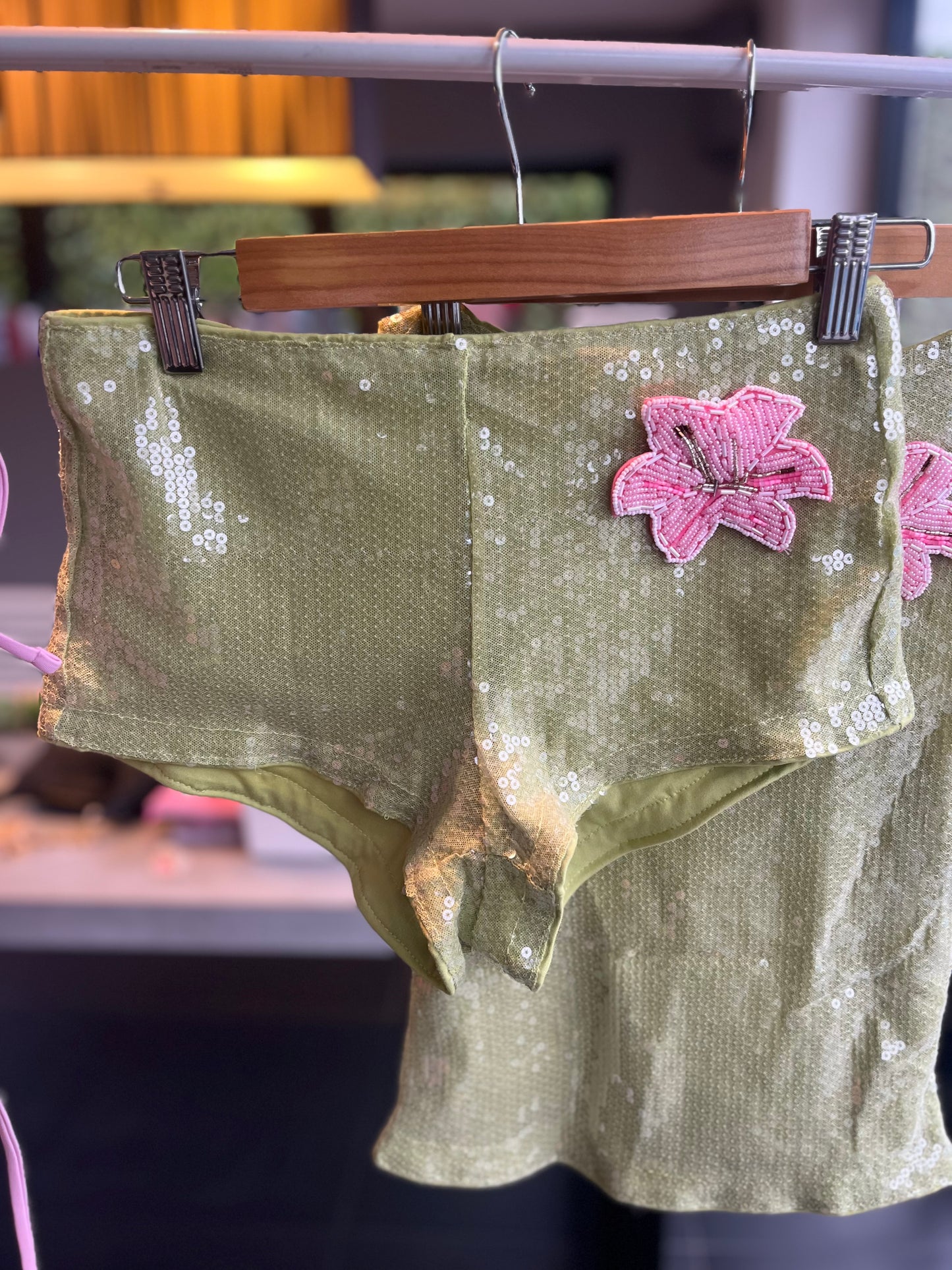 Matcha beaded flora shorts ONLY