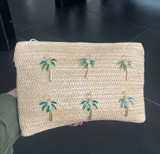 Beige Palm tree charm pouch / clutch bag