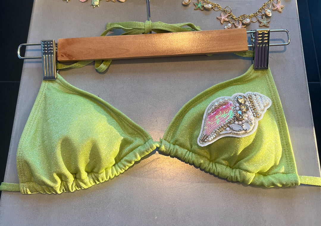 Matcha beaded shell bikini