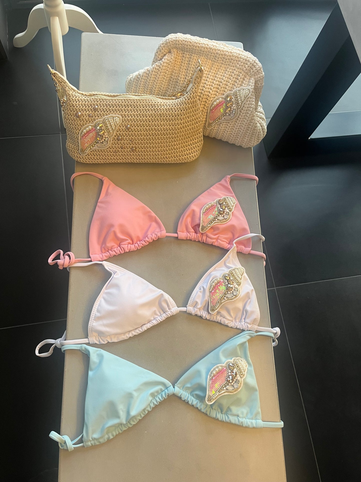 Blue beaded shell bikini