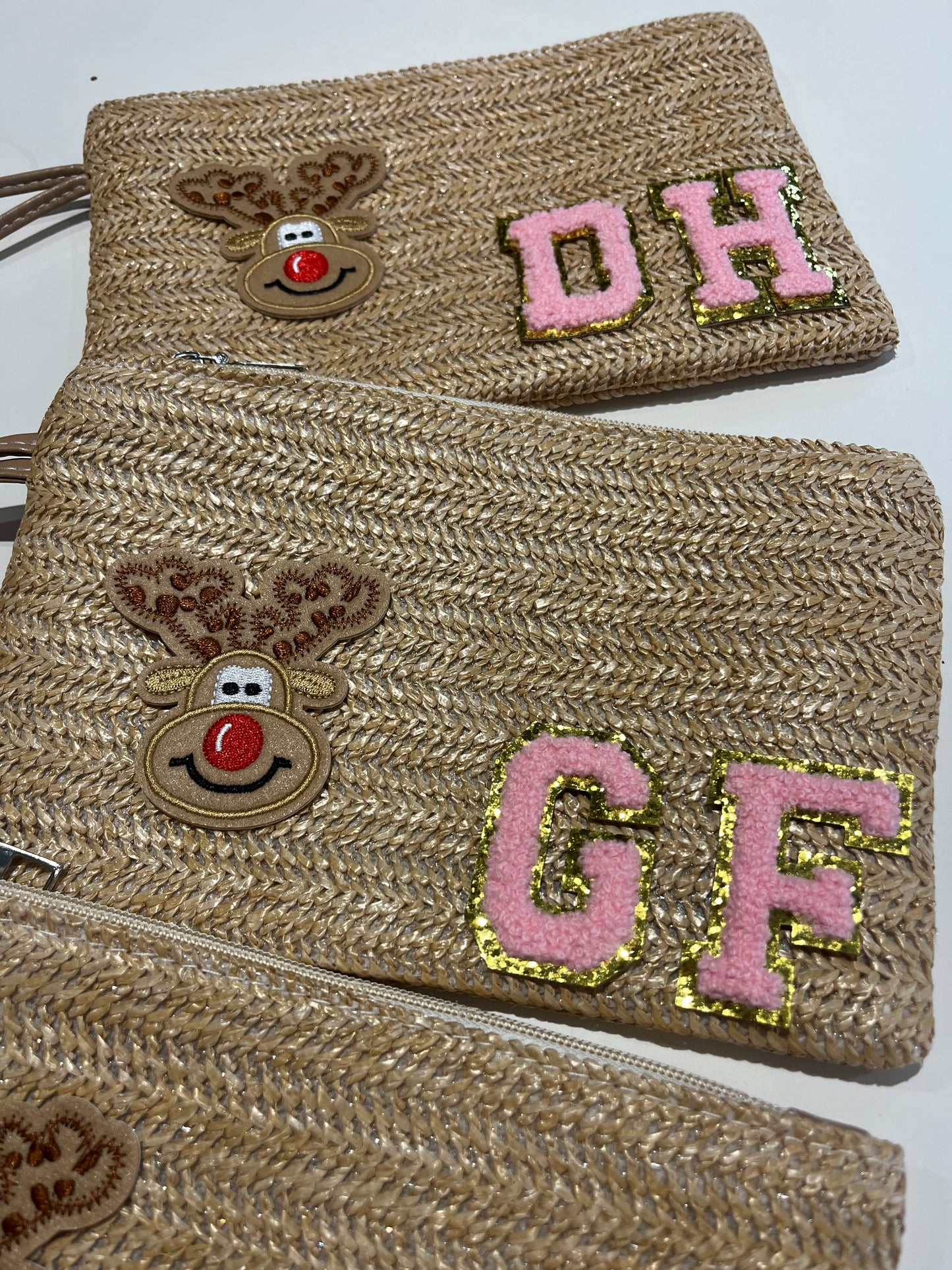 Christmas reindeer personalised clutch / pouch