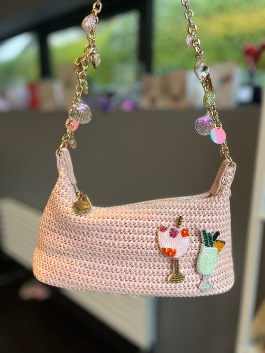 Pink beaded cocktails charm bag
