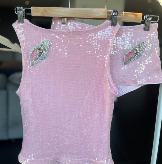 Pink beaded shell tank & shorts SET