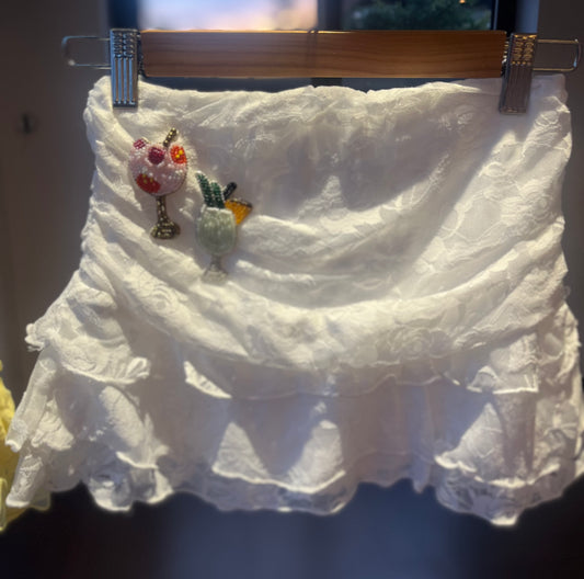 White beaded cocktails lace skort